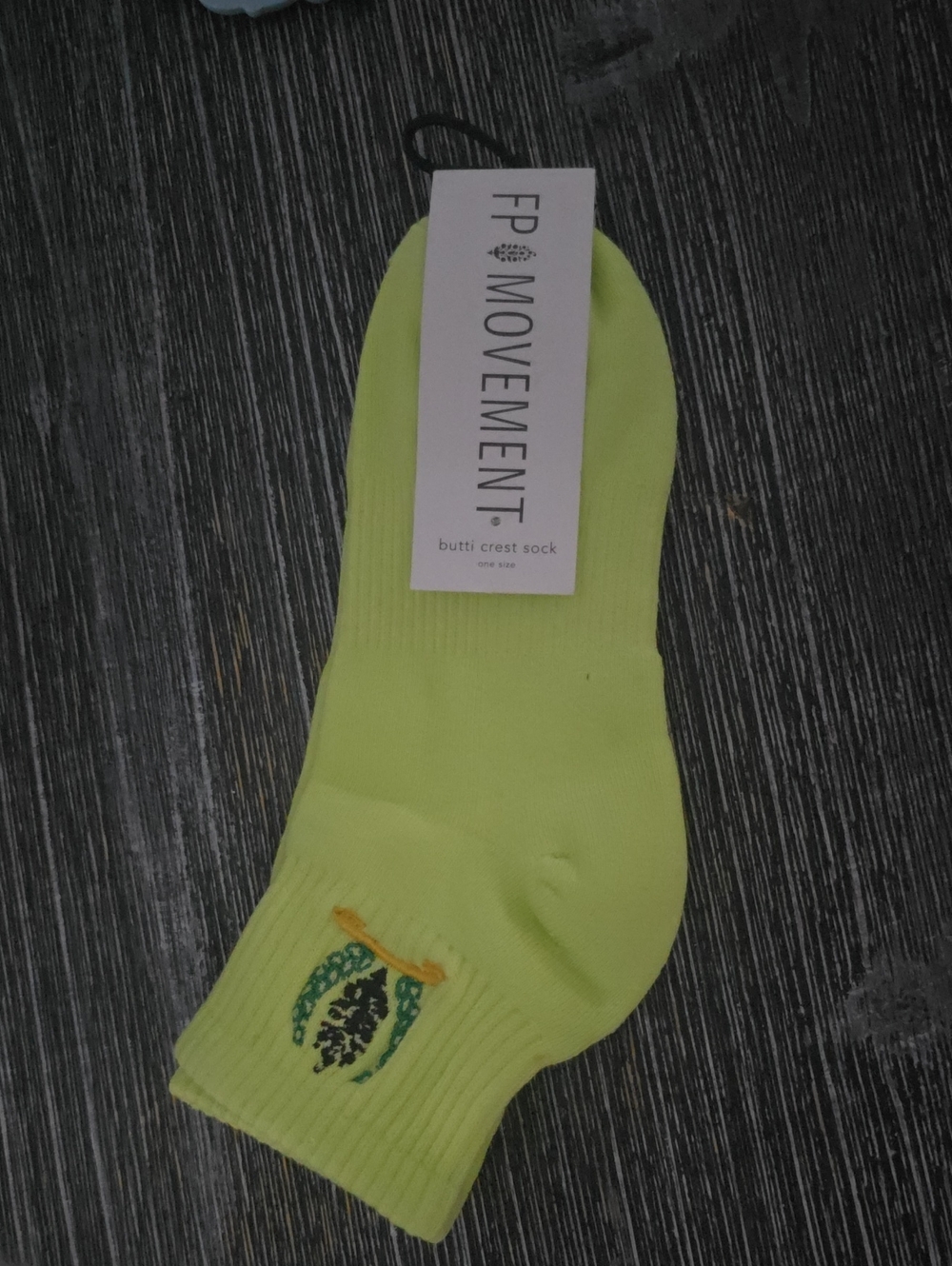 Free People Neon Yellow Crew Sock with Embroidered Crest